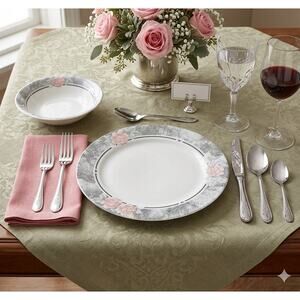 Set Of 8 Corning Corelle Silk and Roses Dinner Plates